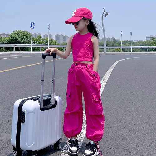 Stylish Work Pants for Girls - Korean Style  New Arrival - Medium to Large Kids' Casual, Versatile, Loose Straight Leg High-Waist Streetwear Pants