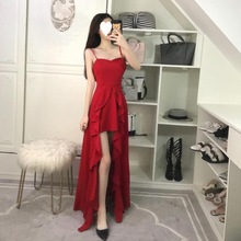 晚礼服女2019新款高贵气质性感吊带红色新娘宴会主持人长款敬酒服