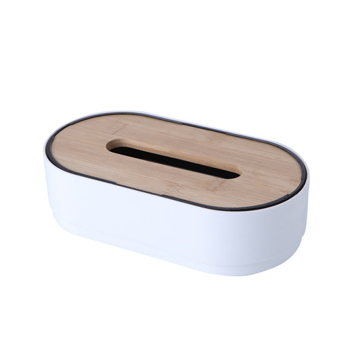 Japanese simple bamboo wood desktop paper box home restaurant car creative lifting plastic tissue storage box LOGO
