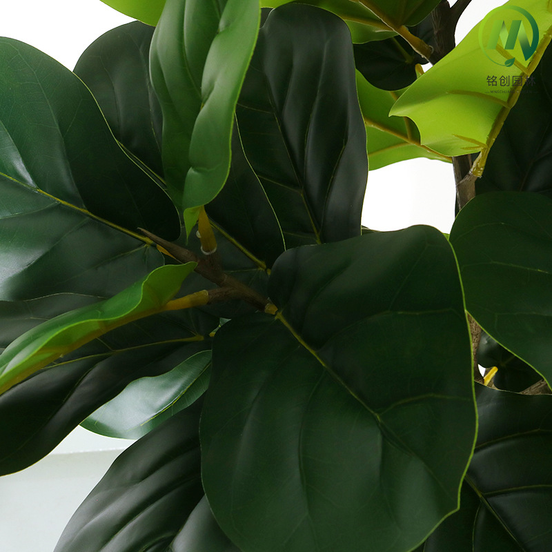 Sala de estar interior, planta falsa grande de hoja grande, planta verde de simulación, con cuenca, baniano, desmontaje transfronterizo, baniano de hoja seccional