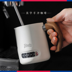 温度表示ラテアートカップ、イタリアンコーヒーミルクカップ、プロ用ミルク泡立てカップ、ステンレス製丸口模造木製ラテアートシリンダー