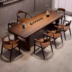 無垢材の大きなボードのティーテーブルと椅子の組み合わせオフィスわびさびスタイルモダンシンプルライト高級ログリビングルームホームティーテーブル