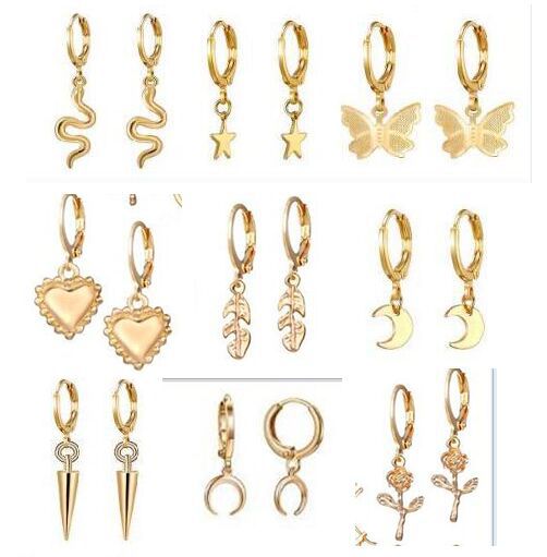 Vente En Gros Bijoux Simples Boucles D&#39;oreilles Papillon Lune Rose Ensemble De 9 Pièces Nihaojewelry display picture 1
