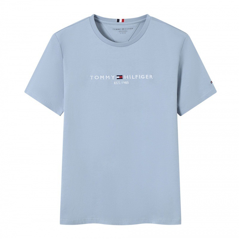 Tommy トミー サマー メンズ ラウンドネック レター Tシャツ 半袖 スリム 刺繍 トップス カジュアル 万能 スポーツ コットン|undefined