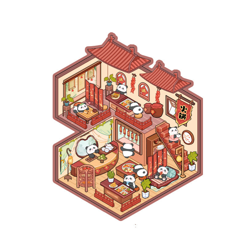 Pegatinas de paisaje de estilo antiguo 3d chica de cabina tridimensional niños hechos a mano diy escena en miniatura sin cortar pegatinas de apilamiento en 3D