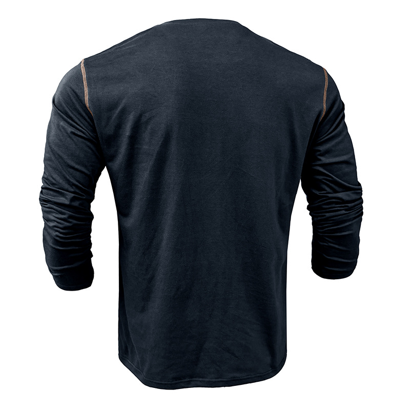 217g Weight Long Sleeve Sleeve Length Half Placket Placket Type Regular Sleeve Sleeve Type Cotton Blend Fabric Type Regular Top Length T-shirt Tops Type Daily Occasion Round Neck Neckline Breathable Function Regular Fit Fit Type Solid Color Pattern Spring, Autumn Season Men's Gender Casual Style Wholesale Men's Casual Solid Color Long Sleeve Men's Tops 8