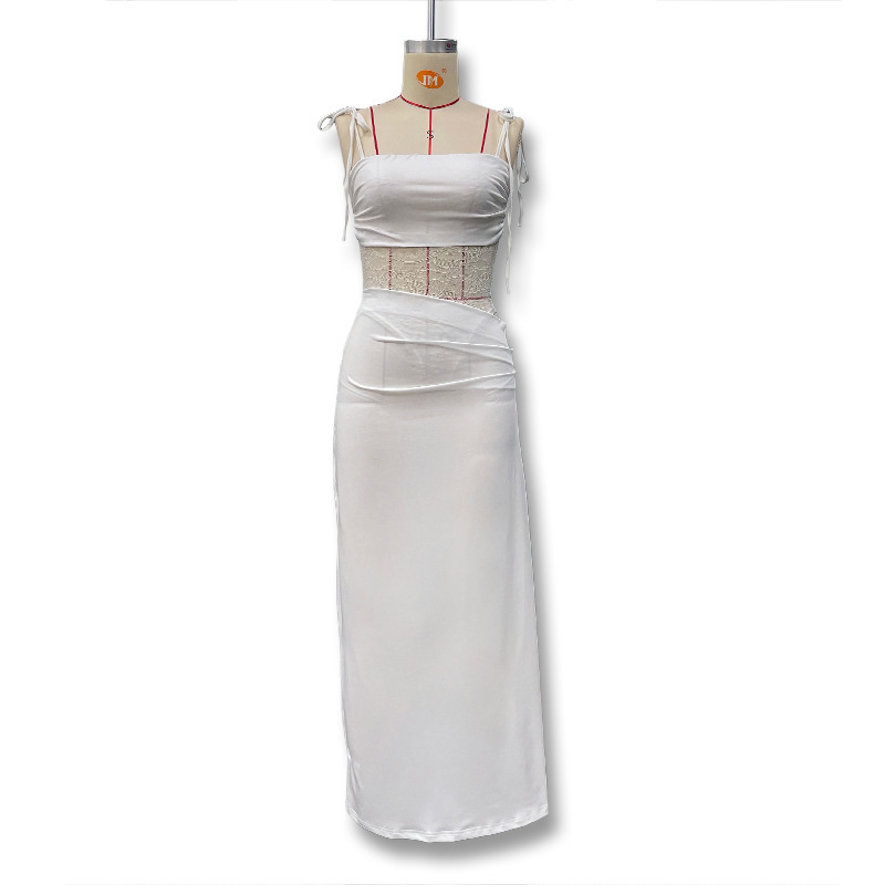 Aliexpress 2025 primavera nueva ropa de mujer europea y americana sexy encaje empalmado hueco perspectiva vestido de arnés