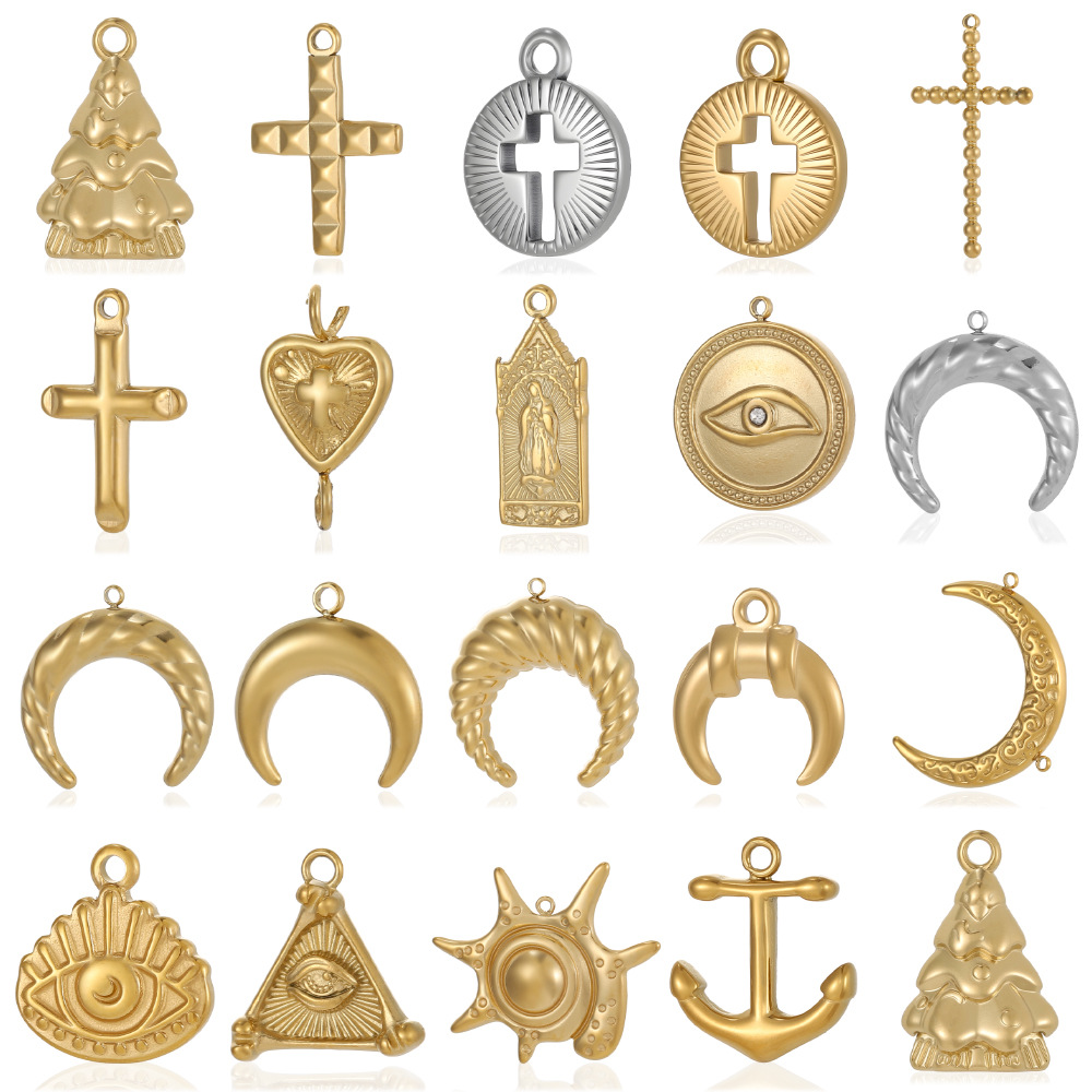 欧美复古法式不锈钢星月圆牌 diy吊坠时尚项链耳饰配件批发