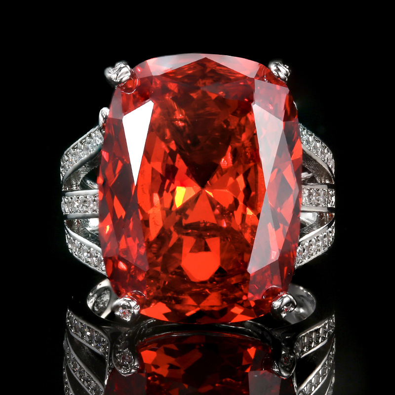 2025 nuevo estilo Zhuang Shengsheng joyería fondo de cobre chapado en oro simulación rojo anaranjado circonio anillo retro piedra principal femenina 15*20