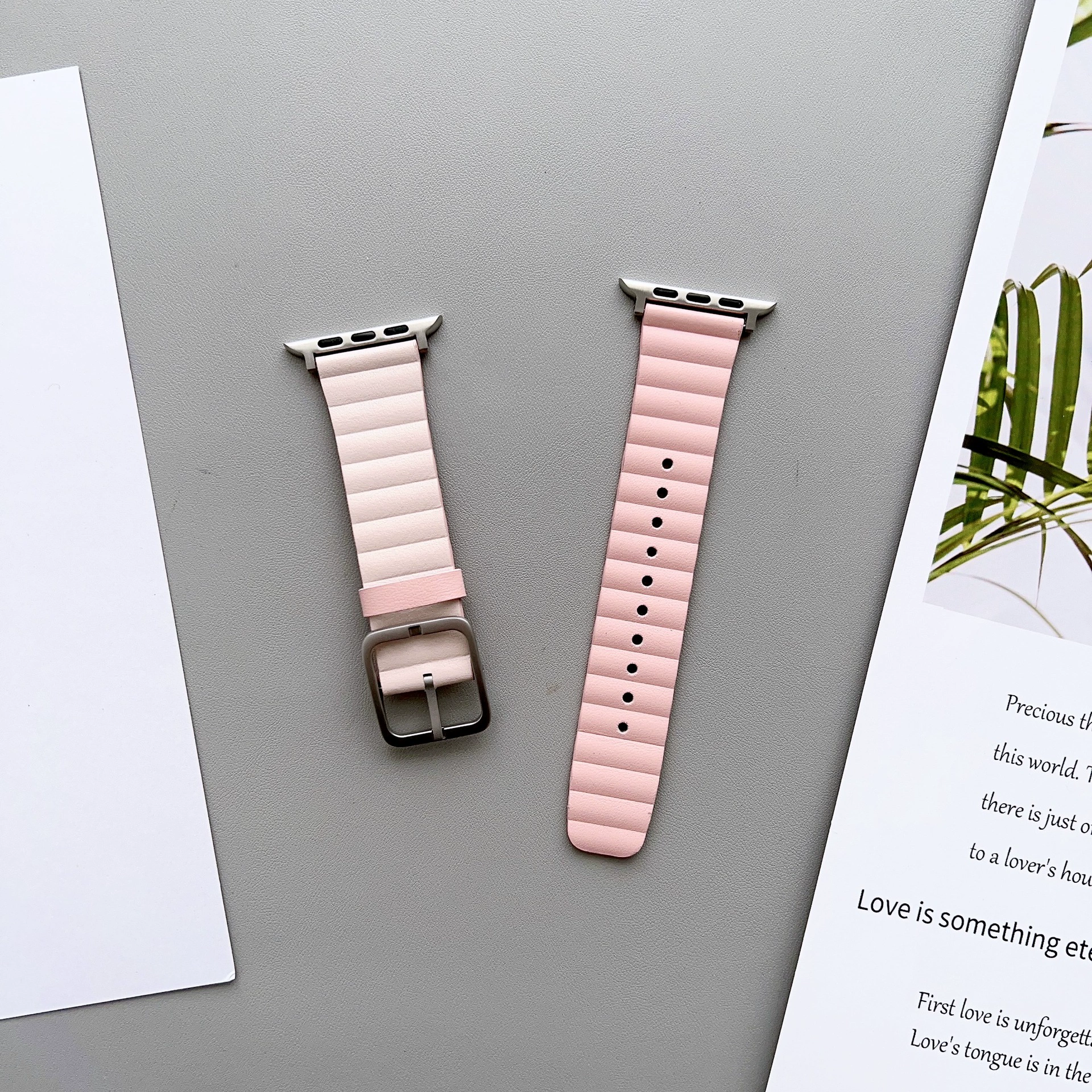 Apple double-sided bamboo watch strap, genuine leather with multiple color configurations