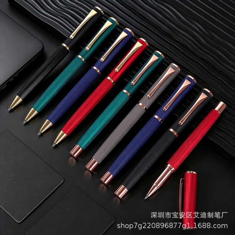 New metal pen set in stock, suitable for business and office use, including ballpoint pens, gel pens, and water-based pens, with laser logo customization