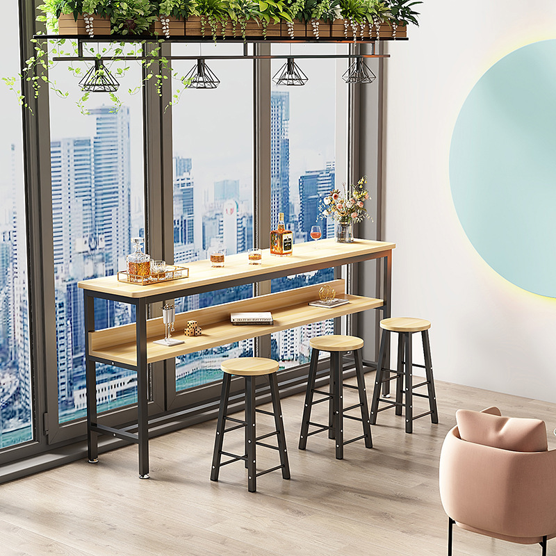 Wholesale Wall-Mounted Bar Table, High-Legged Table, Home Balcony Narrow Table, Leisure Milk Tea Shop, Wall-Mounted Long Table and Chairs