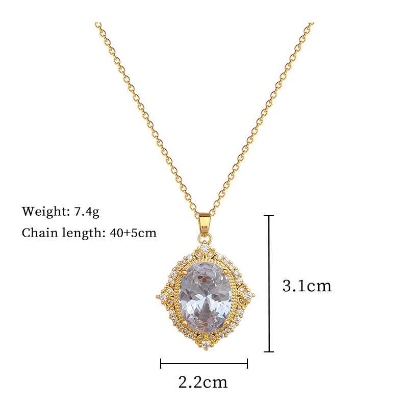 【 Titanium Steel 】 Necklace and earring set, light luxury heavy Industry, Oval Full diamond, personalized and elegant banquet earrings and necklaces pic 4