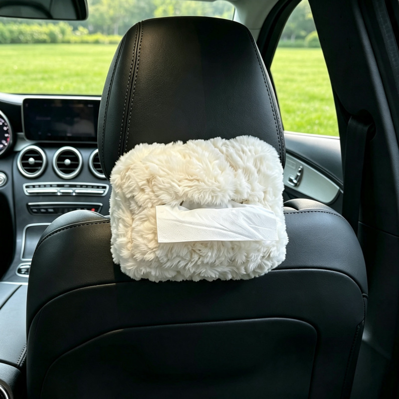 Fabric plush car tissue box for armrest box, center console, car tissue box, seat-hanging type, cute for in-car use