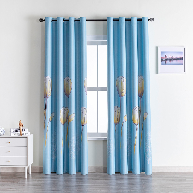 Cross-border exclusive modern simple Tulip printing curtain shading insulation living room bedroom balcony curtain fabric Cross-border exclusive modern simple Tulip printing curtain shading insulation living room bedroom balcony curtain fabric