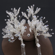 2023新品水晶花朵饰品造花液新娘发饰对夹手工婚纱造型头饰热卖