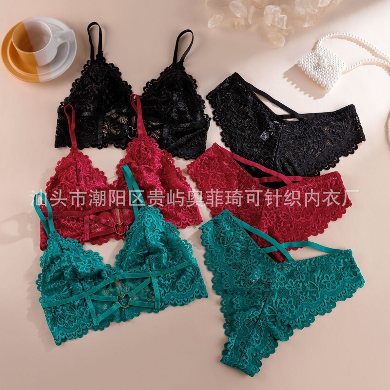 Cross-border European and American deep V ultra-thin seamless lace sexy pure desire style beautiful back wireless non-padded breathable women's bra