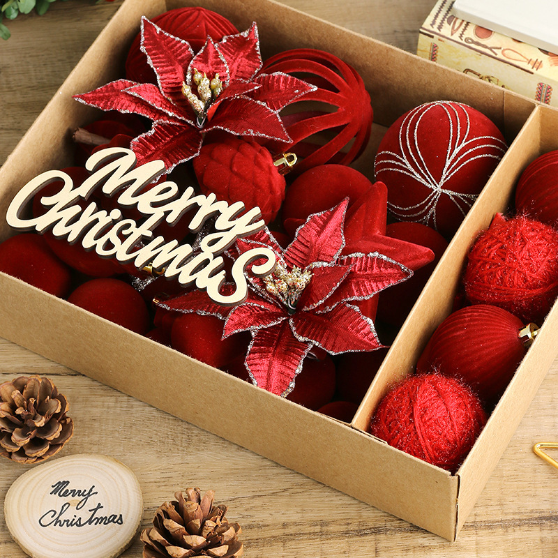 クロスボーダー新製品クリスマス装飾インヨーロッパ植毛クリスマスフラワークリスマスボールパッケージクリスマスツリーペンダント|undefined