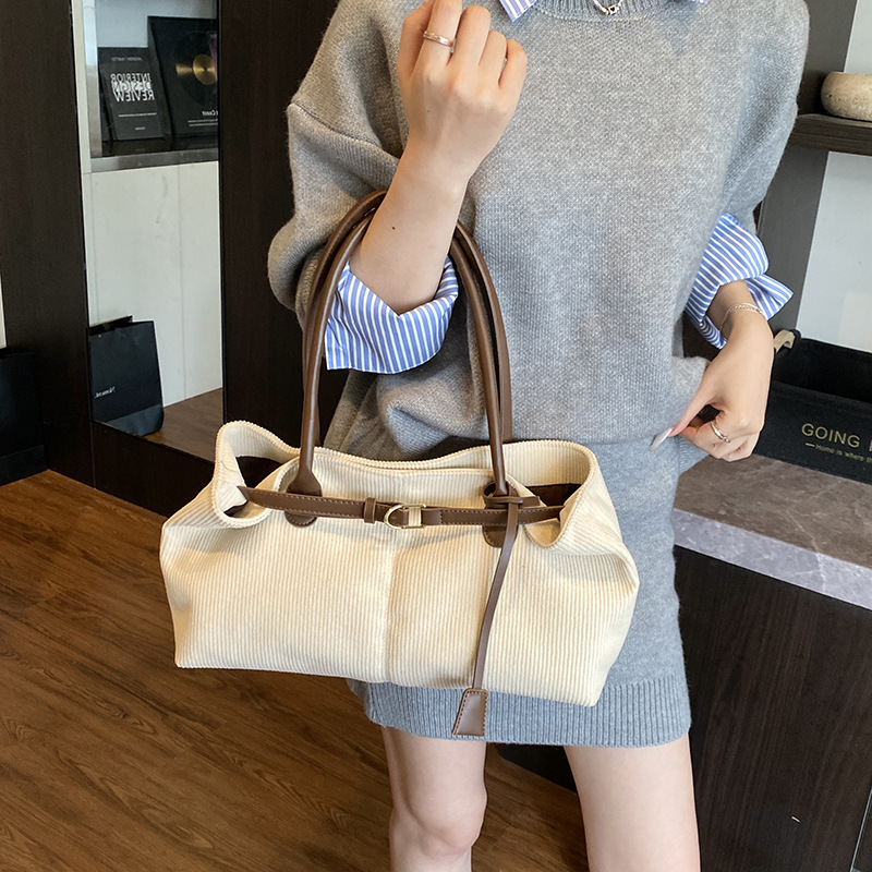 休闲大容量帆布包包女2025新款通勤百搭单肩腋下包撞色手提托特包|undefined