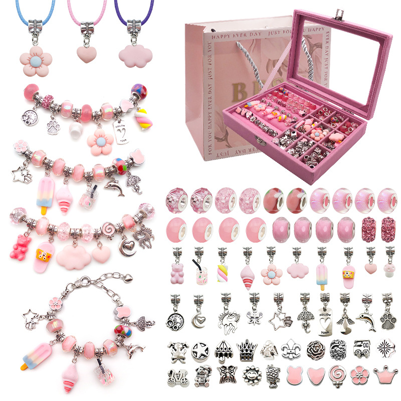 66-piece Rosa Jiugongge joyero traje DIY joyería hecha a mano pulsera para niños caja de regalo femenina pulsera de regalo