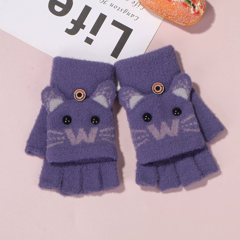 Детские утепляющие перчатки для мальчиков и девочек, дорожная мультяшная карточка с надписями, без пальцев