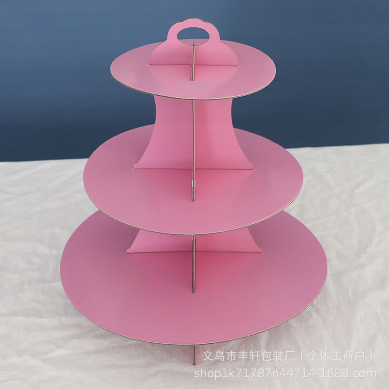 Soporte de pastel de tres capas de papel desechable Postre de fiesta de boda plegable Soporte de mesa para decoración de fiesta