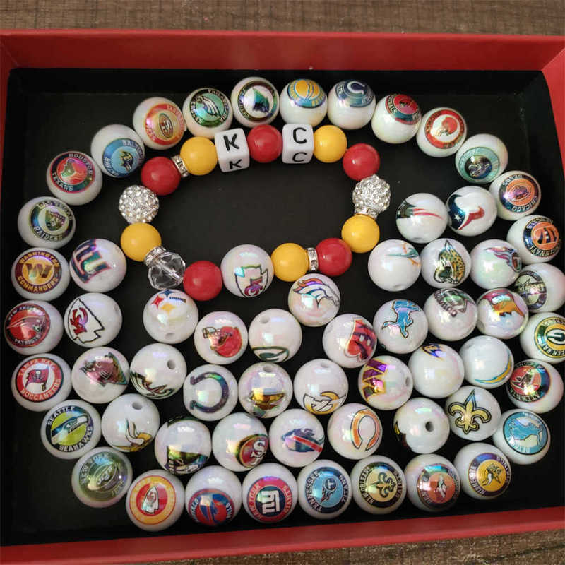 16mm Double-Sided Printed Rugby Team Beads DIY Beaded Pen Keychain Necklace Earrings Bracelet Jewelry Accessories