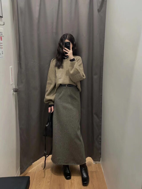 韩系设计感高领舒适长袖针织毛衣女秋季新款宽松别致百搭两件套|undefined