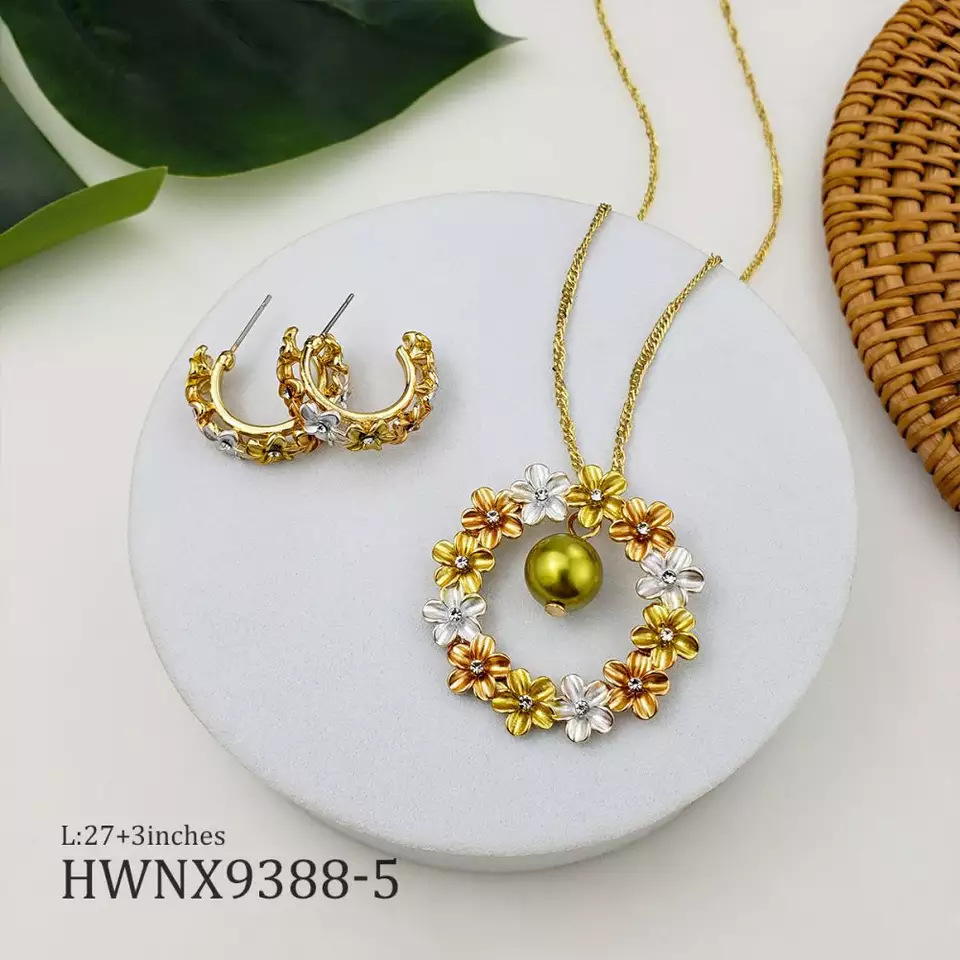 1 Set Fashion Flower Copper Pearl Plating Inlay Zircon Women's Earrings Necklace display picture 2