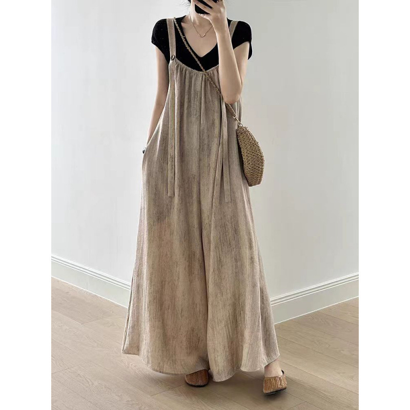 6600 # Summer Cotton and Linen Japanese-Style Lazy Overalls for Women, New Summer Style, Loose and Casual Wide-Leg Jumpsuit Pants