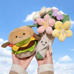 かわいいハンバーガーと手の花の人形のアイデアのぬいぐるみの柔らかい子供の女の子のネットの赤い手のプレゼント