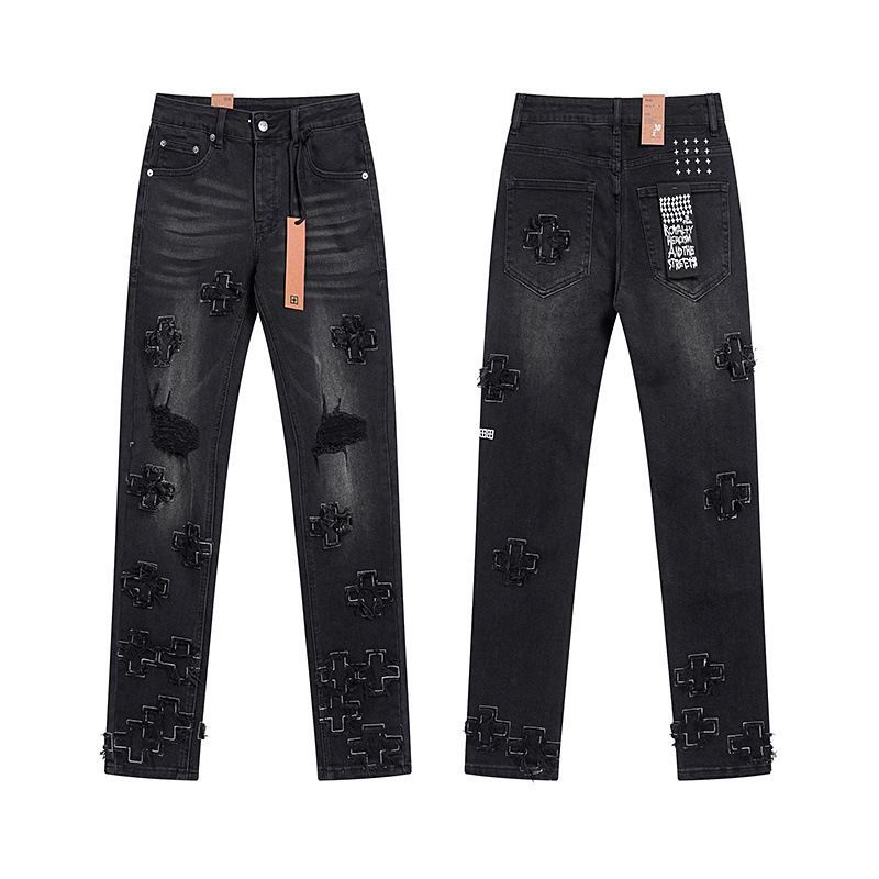 外贸高品质KSUBI &AMIRI Jeans牛仔裤高街破洞补丁弹力直筒长裤男|undefined