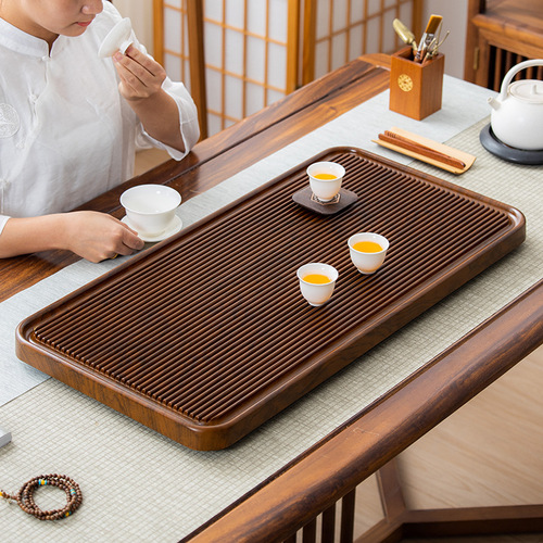 New-style solid wood electric Bakelite tea tray with dry-pour feature, one-piece draining tea server, and office-style Kung Fu tea set