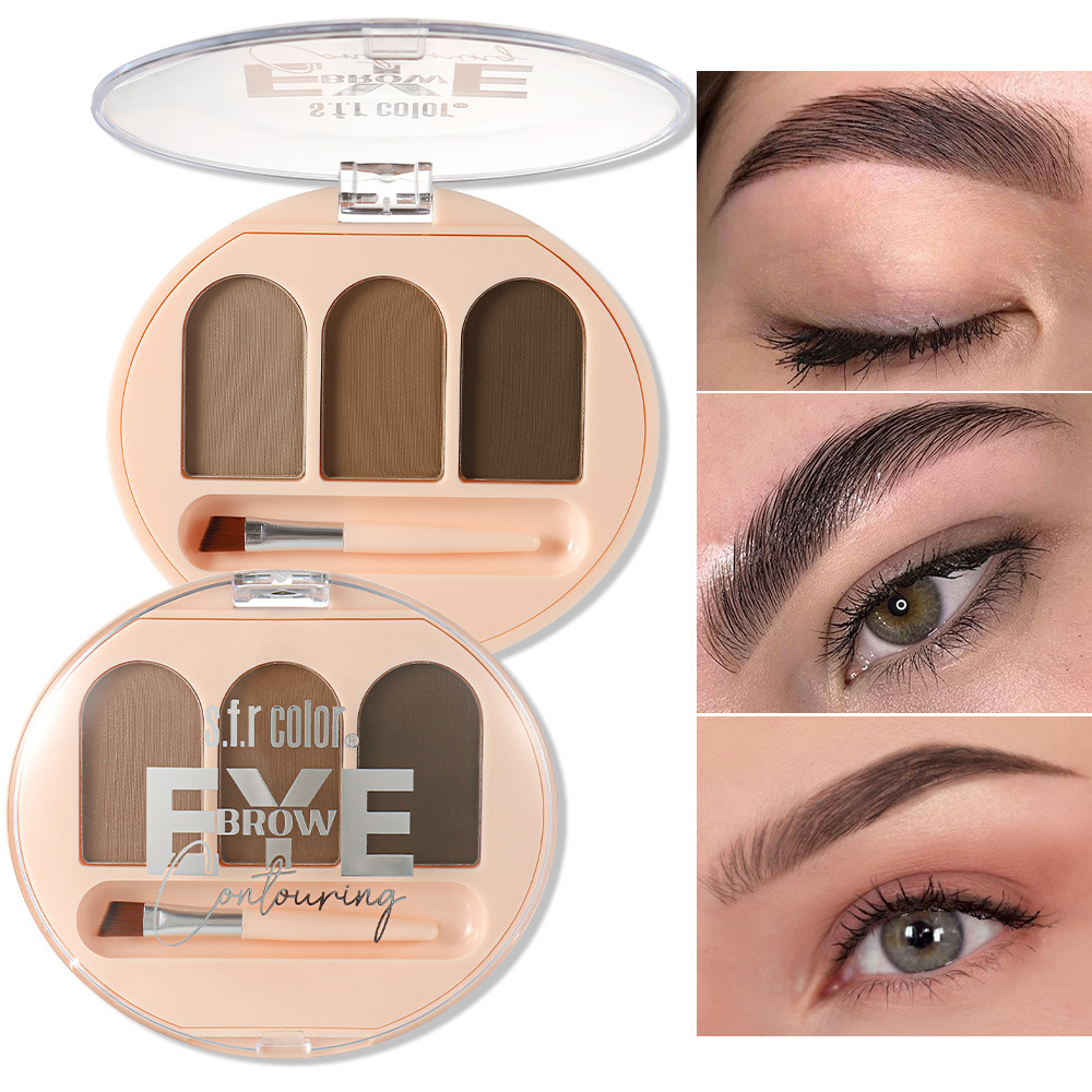 s.f.r color transfronterizo monopolio natural estereoscópico fácil de aplicar maquillaje impermeable sensación de niebla salvaje tres colores cejas polvo con cepillo image 2