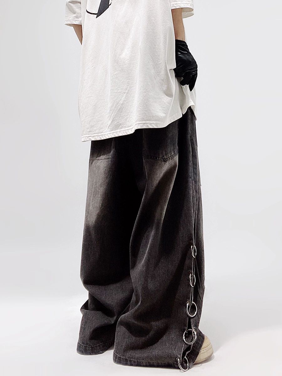 Factory direct supply hip-hop fashion brand high street mop wide leg jeans loose plus size American retro straight overalls