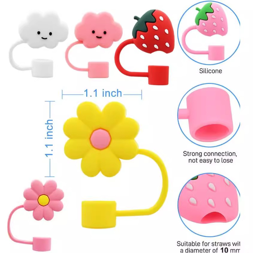 Tapa de paja transfronteriza Juego de 6 piezas Taza de helado de 10mm Cubierta de paja a prueba de polvo Stanley Cup Tapón de paja de silicona a prueba de fugas