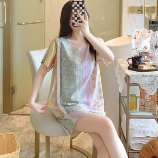 短袖棉绸睡衣女夏季薄款日系学生套装夏天可外穿人造棉绵绸家居服