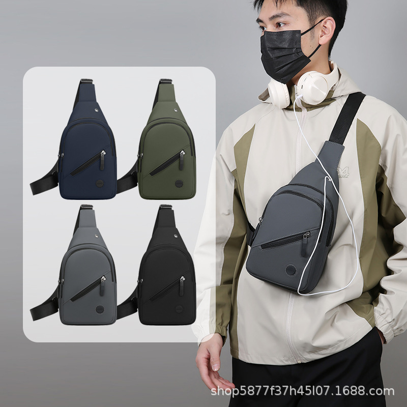 New men's chest bag, water-resistant, large capacity, multi-layer, adjustable strap, crossbody bag, cross-border