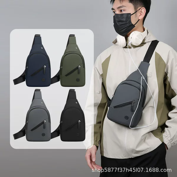 New men's chest bag, water-resistant, large capacity, multi-layer, adjustable strap, crossbody bag, cross-border