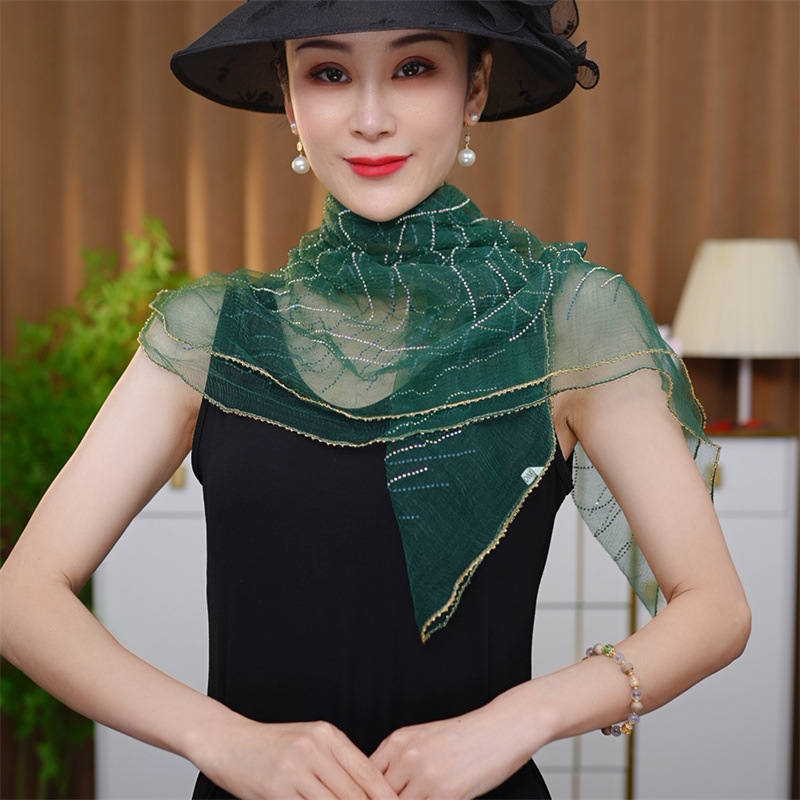 韩版新款烫钻丝巾时尚头巾夏季百搭女士围巾轻薄方巾镶钻高级丝巾|undefined