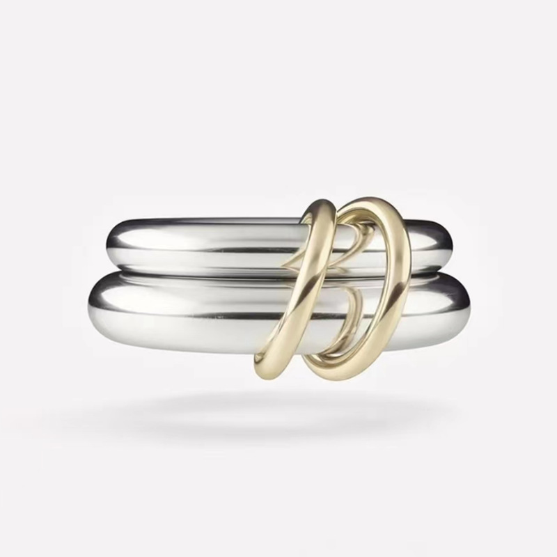 Anillo de conexión doble anillo de acero de titanio chapado 18K anillo de oro