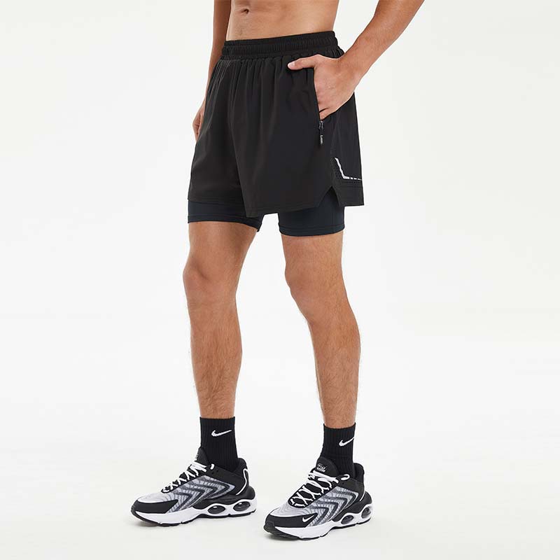 Pantalones cortos deportivos de verano para hombres de doble capa para correr fitness de alto elástico de secado rápido correr en grupo maratón profesional de tres pantalones en stock