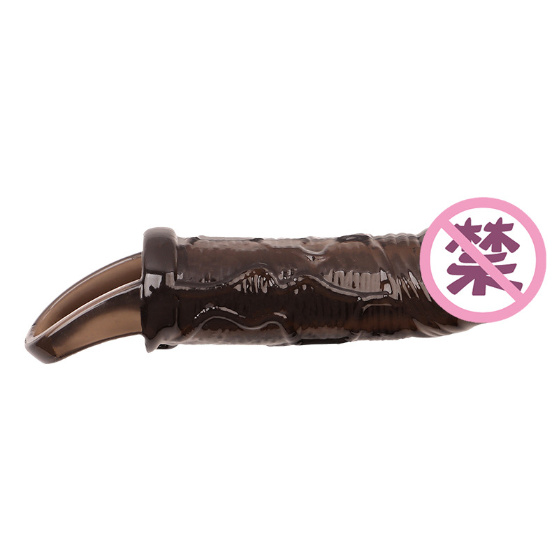 Textured TPE Extension Sleeve with Spiked Texture, Manual Wear-On Design, Translucent Black — detail image 1