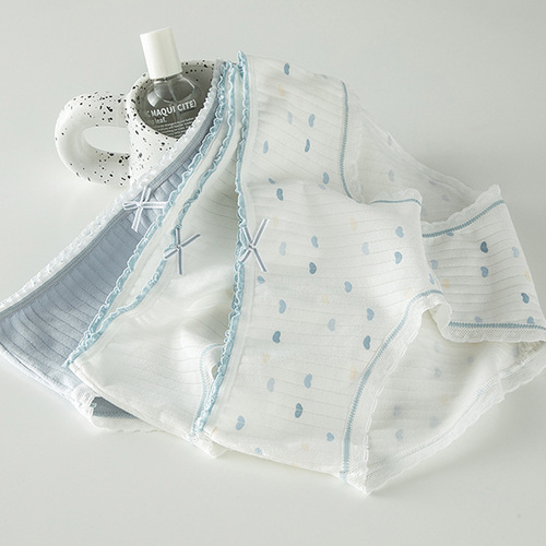 Fresh and simple women's underwear lace edge contrast color women's pants pure cotton crotch mid-waist bag hip student briefs wholesale