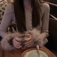 时髦sense*毛毛袖针织打底衫女冬季修身内搭上衣