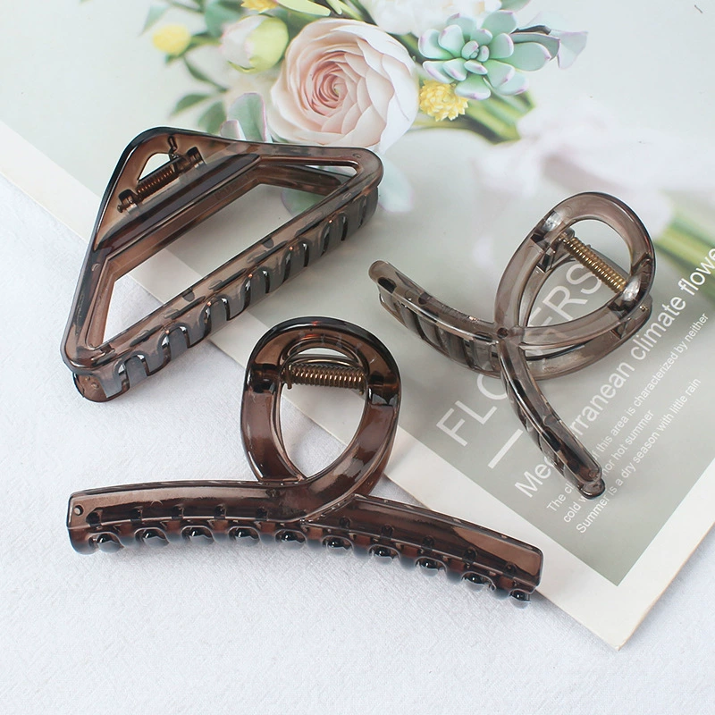 Large hair claw clip, universal shark hairgrip, dark brown, simple elegant design