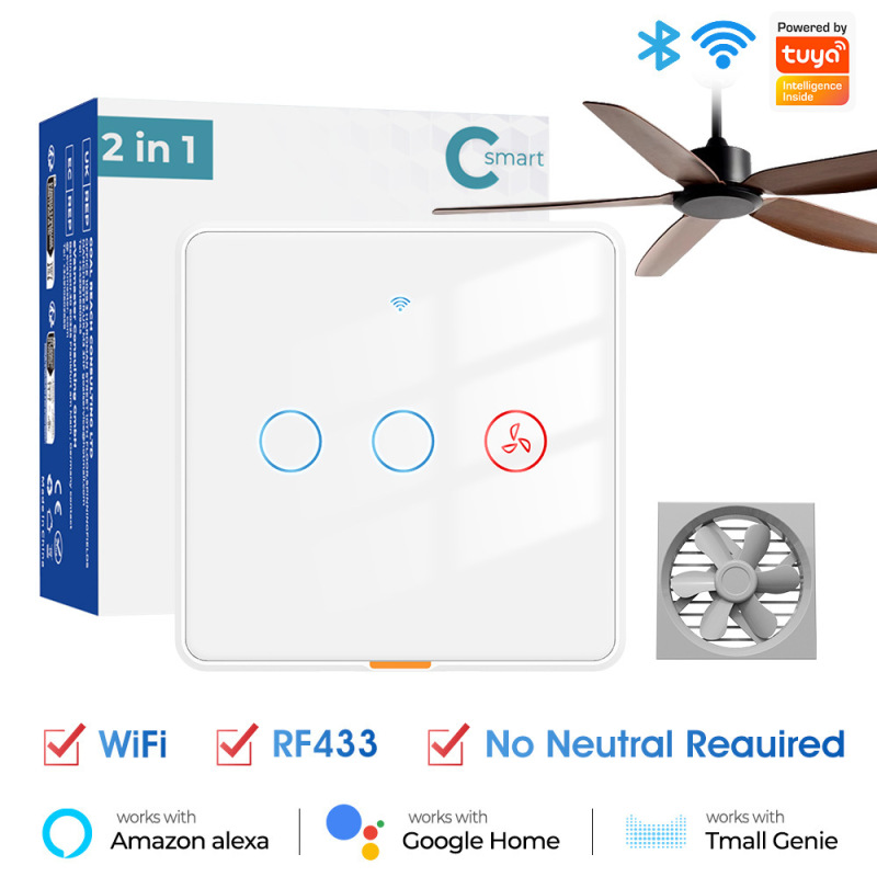 Wifi ファンライト 2 ウェイ RF リモコン壁タッチスイッチ Tuya スマート APP 音声タイミング EU スイッチ|undefined