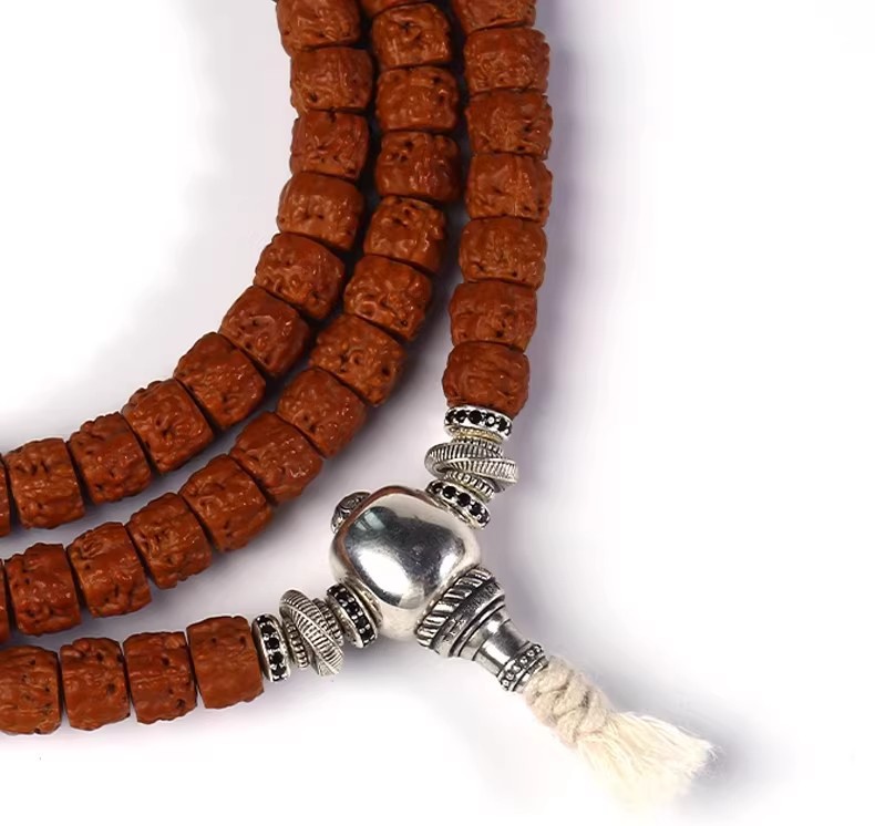 Xizang-Style Vintage Silver Red-Green Gemstone Inlaid Dark Night Universal Shaft Spacer Beads DIY Jewelry Bracelet Necklace Accessories