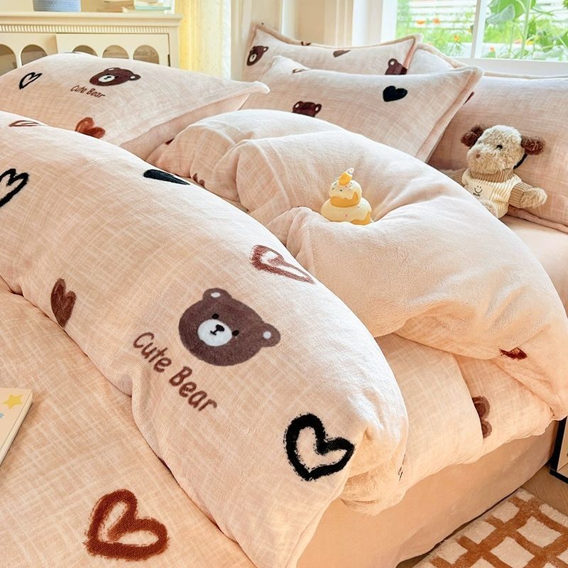 Invierno leche de cama de terciopelo de cuatro piezas con doble terciopelo de brida gruesa sábanas de terciopelo de coral cubierta dormitorio conjunto de tres piezas