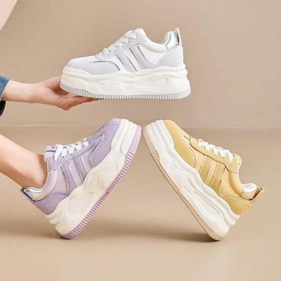 2025 Spring and Summer New Women's Casual Single-layer Shoes Thick Sole Inner Height Increase Casual Leather White Shoes Women's Shoes All-match